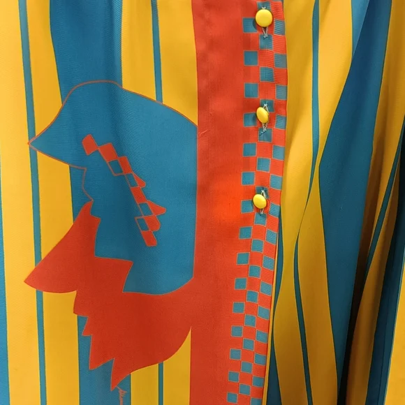 M💥Mario Valentino Vintage Asymmetrical Midi Skirt in Yellow&Blue - Picture 5 of 11